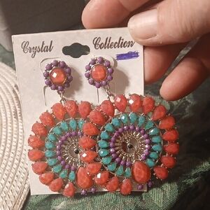Crystal Collection Pink  and Terqouise  Pierced Earrings NWOT